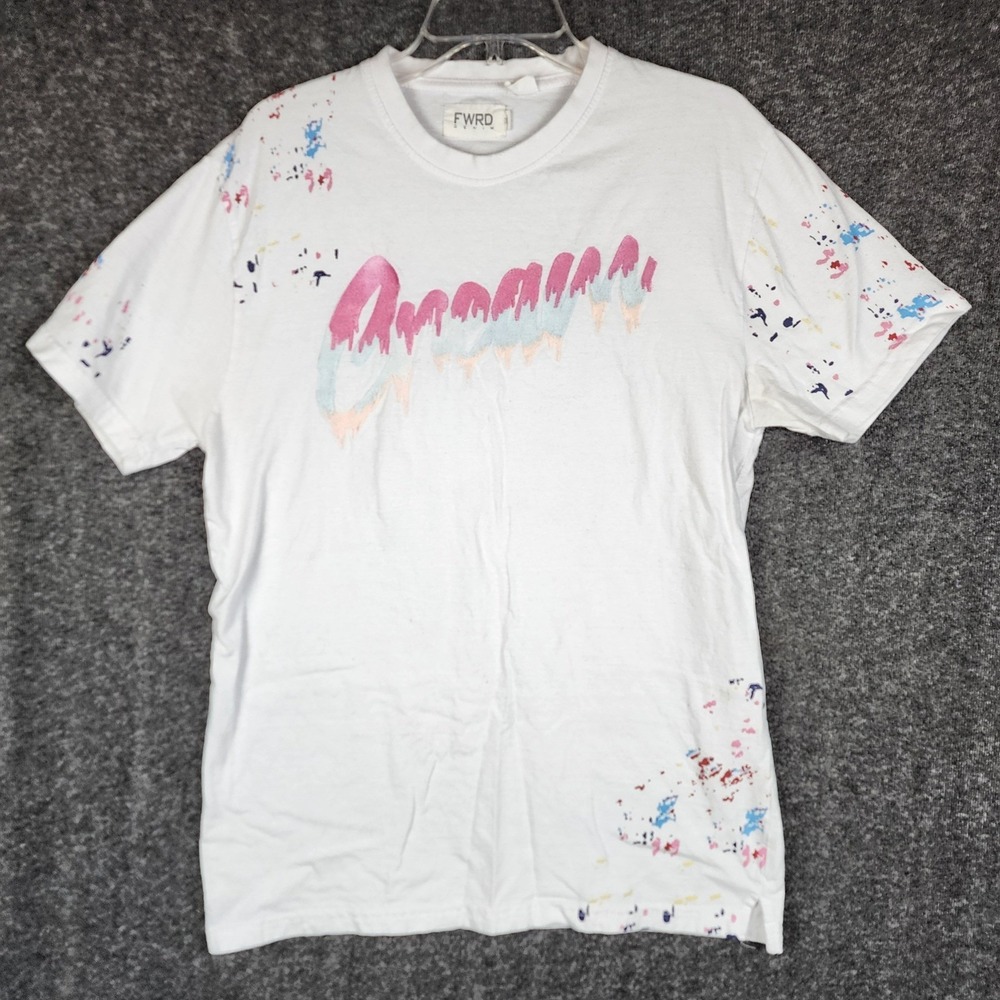FWRD Denim T-Shirt Mens 2XL White Paint Splatter Short Sleeve Crew Neck Cotton